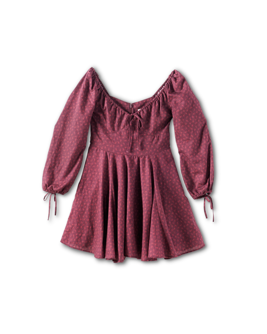 View of Women's L/S Mini Dress - Burgundy Floral