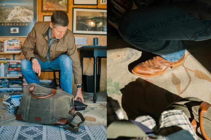 man packing a weekender bag