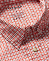 Closeup detail view of Men's Easywear Short Sleeve Pearl Snap - Orange Rust/Bone/Beech Plaid