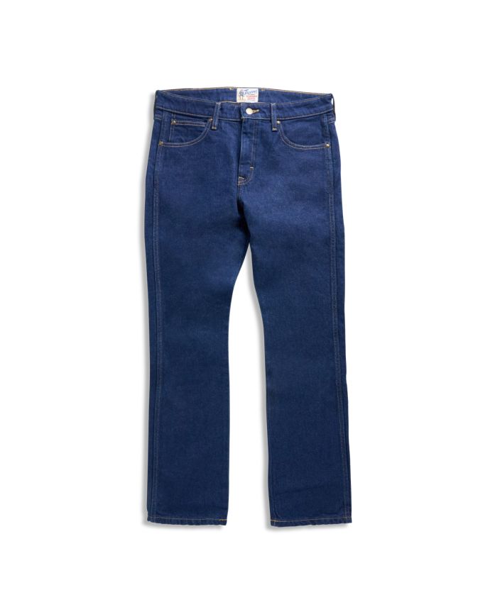 Front view of Men's Slim Straight Heritage Denim - Dark Blue on plain background