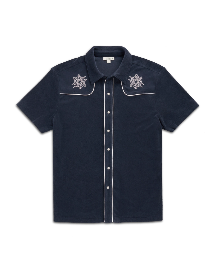 The Men's Terry Pearl Snap - Blue cotton | Tecovas