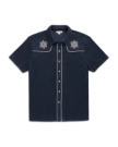 Closeup detail view of Men's Terry Pearl Snap - Navy