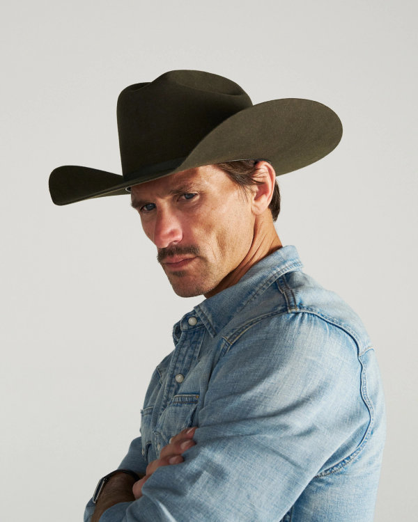 View of Cattleman Wool Cowboy Hat - Dark Olive