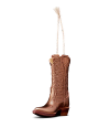 Quarterfront view of Annie Boot Ornament - Copper on plain background