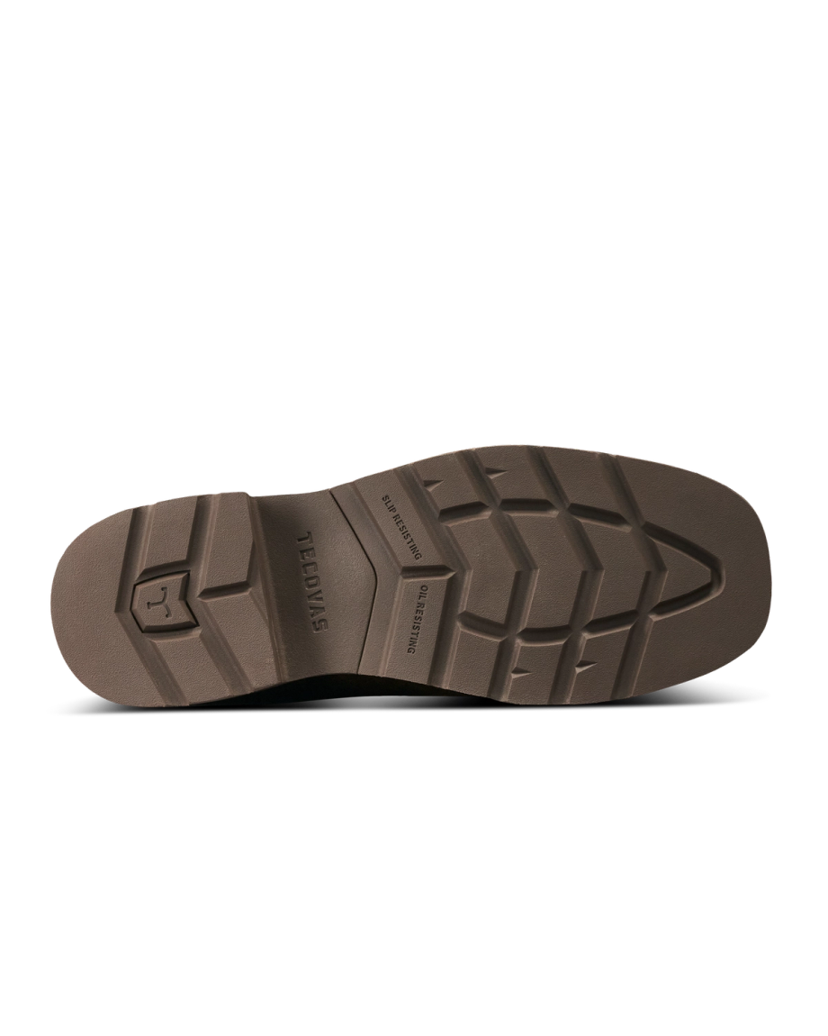 Toe view of LongHaul Waterproof Square Soft Toe Work Boot with Temp Control - Earthstone Cowhide on plain background