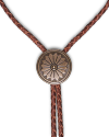 Closeup image of the Antique Brass Bolo tie in Brown