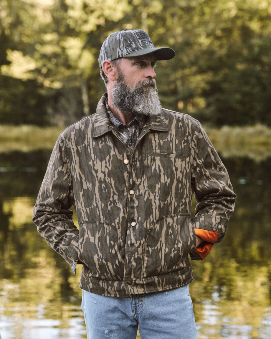 View of Men's Tecovas x Mossy Oak Waxed Ranch Jacket - Original Bottomland