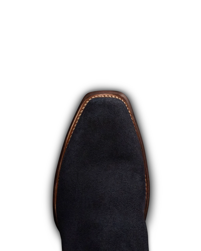 Toe view of The Warren - Navy / White Suede on plain background