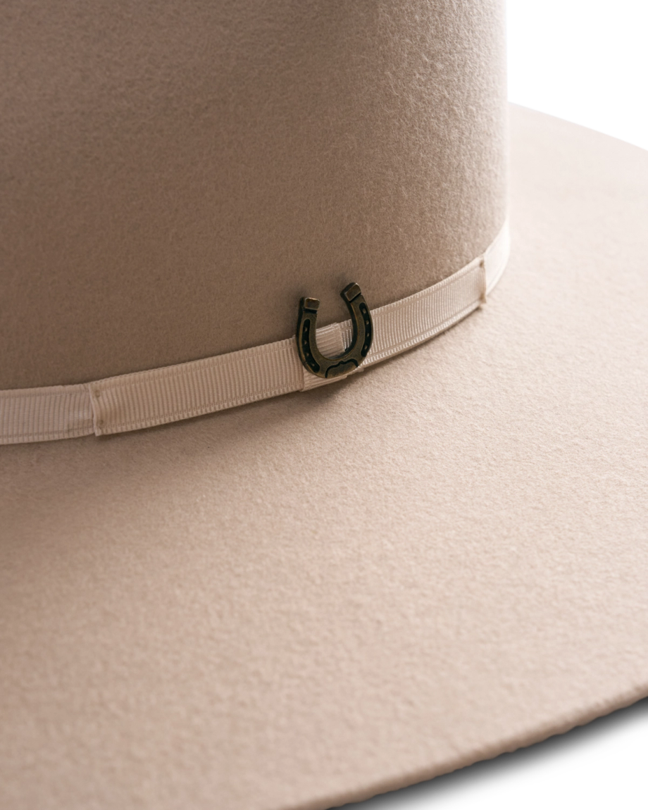 Closeup view of The Belle Wool Cowgirl Hat - Cream