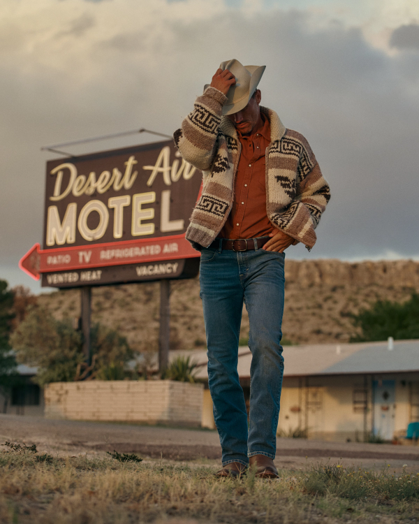 View of Men's Slim Straight Stretch Denim - Medium Indigo