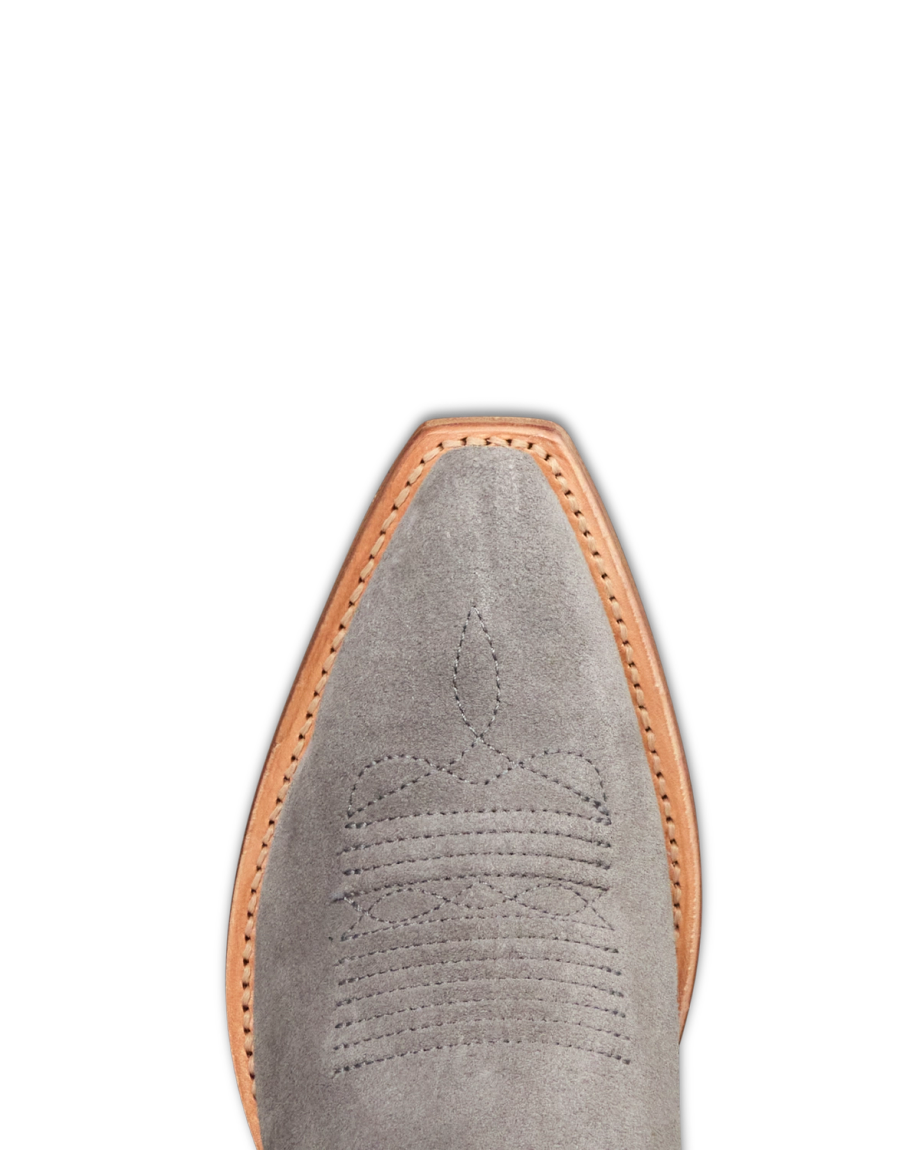 Toe view of The Annie - Charcoal Suede on plain background