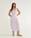 Full view of Women's Embroidered Slip Dress - Lilac on model