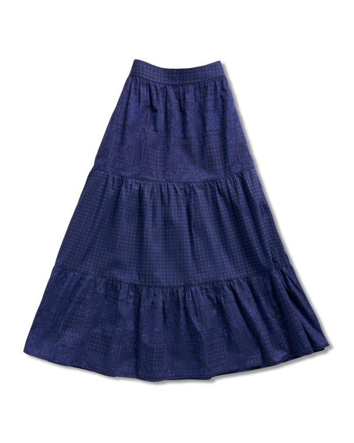 Front view of Women’s Bandana Midi Skirt - Navy on plain background