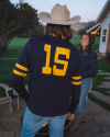 Lifestyle view of Long Sleeve TTX Varsity Tee - Navy/Gold