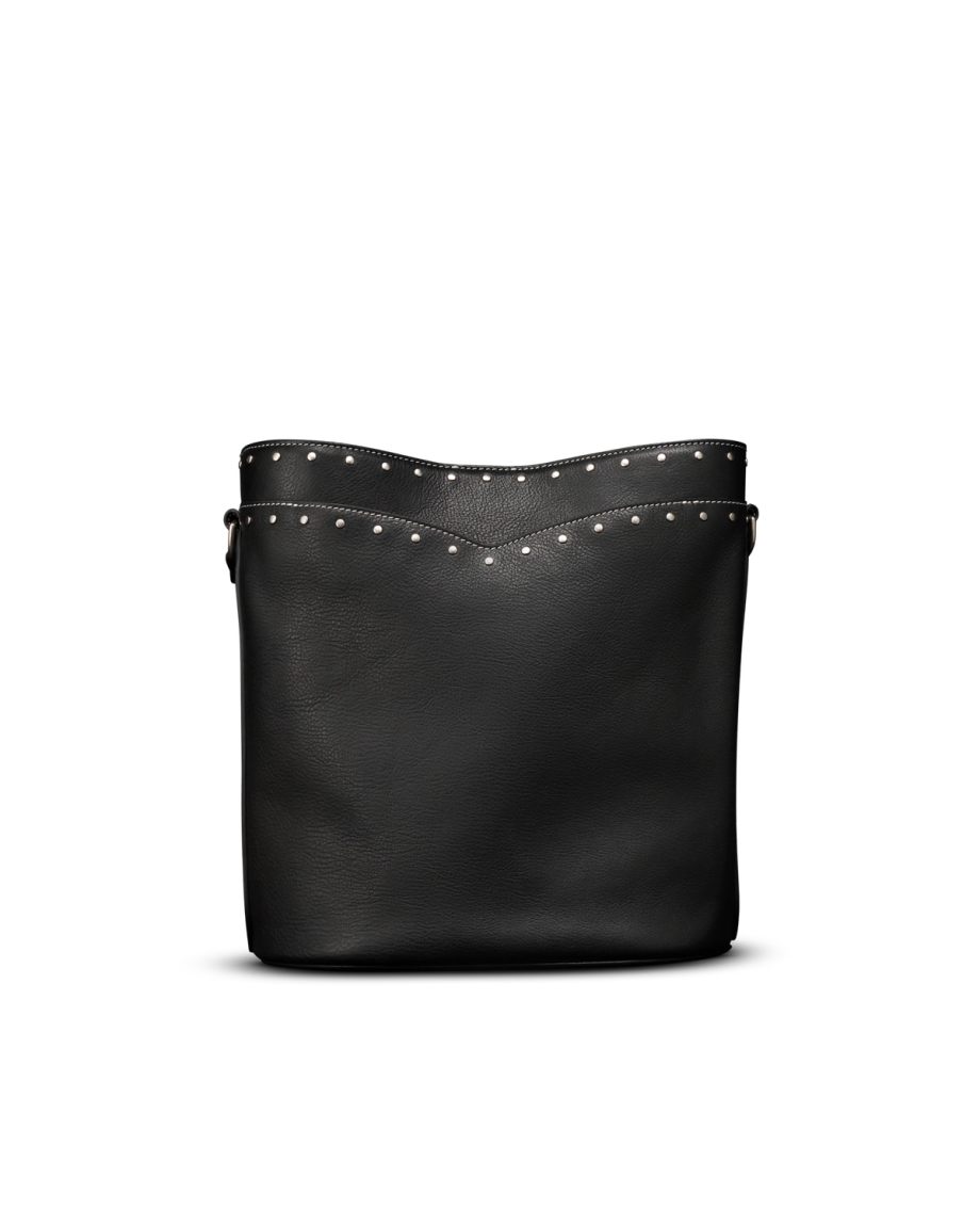 Front view of Shoulder Bucket Bag - Black on plain background