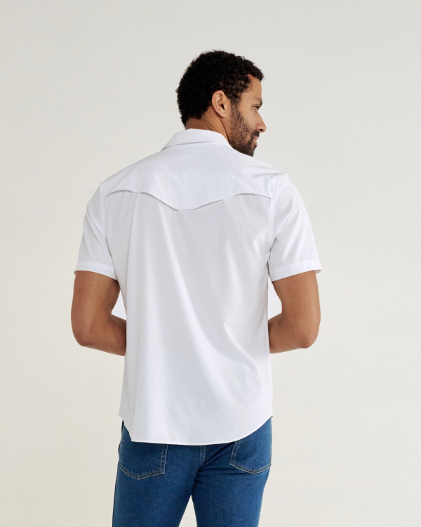 Closeup detail view of Men's Performance Western Pearl Snap SS - White