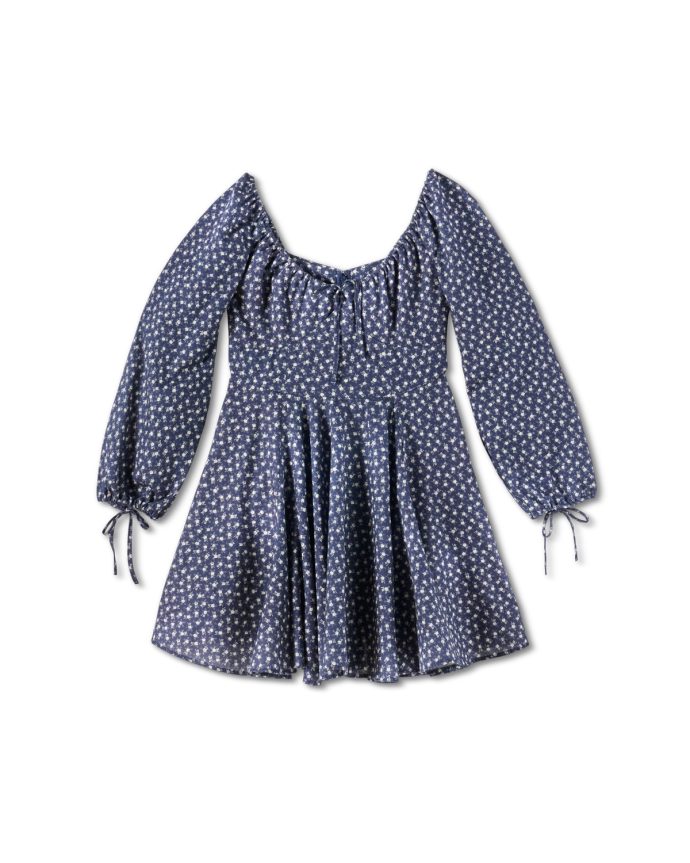 Front view of Women's L/S Mini Dress - Navy / Bone on plain background