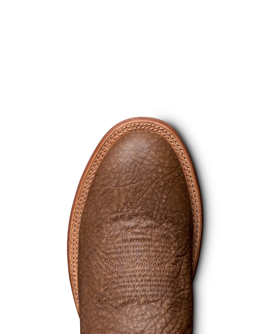 Toe view of The Prescott - Chestnut / Blue on plain background