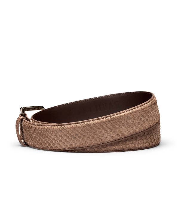 Back view of Men's Python Belt - Ash Brown on plain background