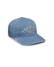 Quarterfront view of Tecovas Western Wear Denim Hat - Blue on plain background