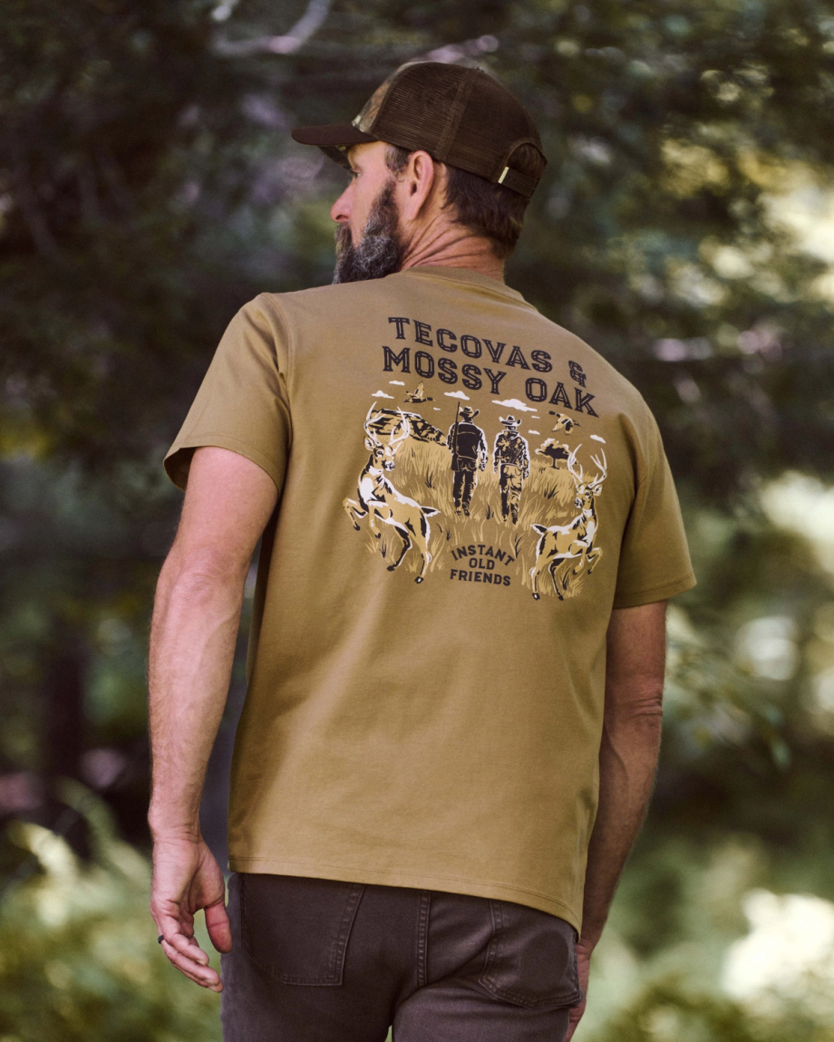 View of Men's Tecovas x Mossy Oak Cowboys & Deer T-Shirt - Olivewood