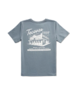 Front view of Women's Store Front Tee - Blue on plain background