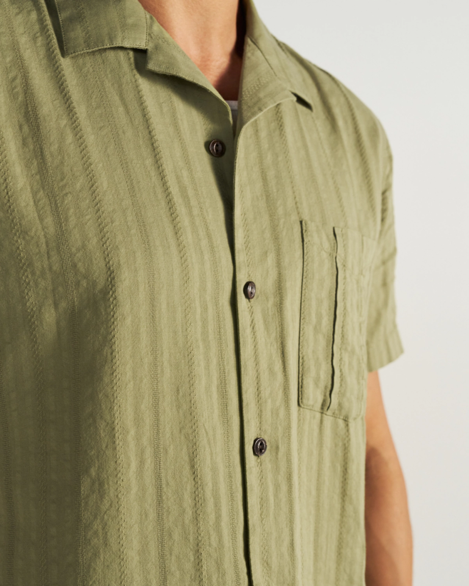 Closeup detail view of Men's Dobby Camp Shirt - Sage