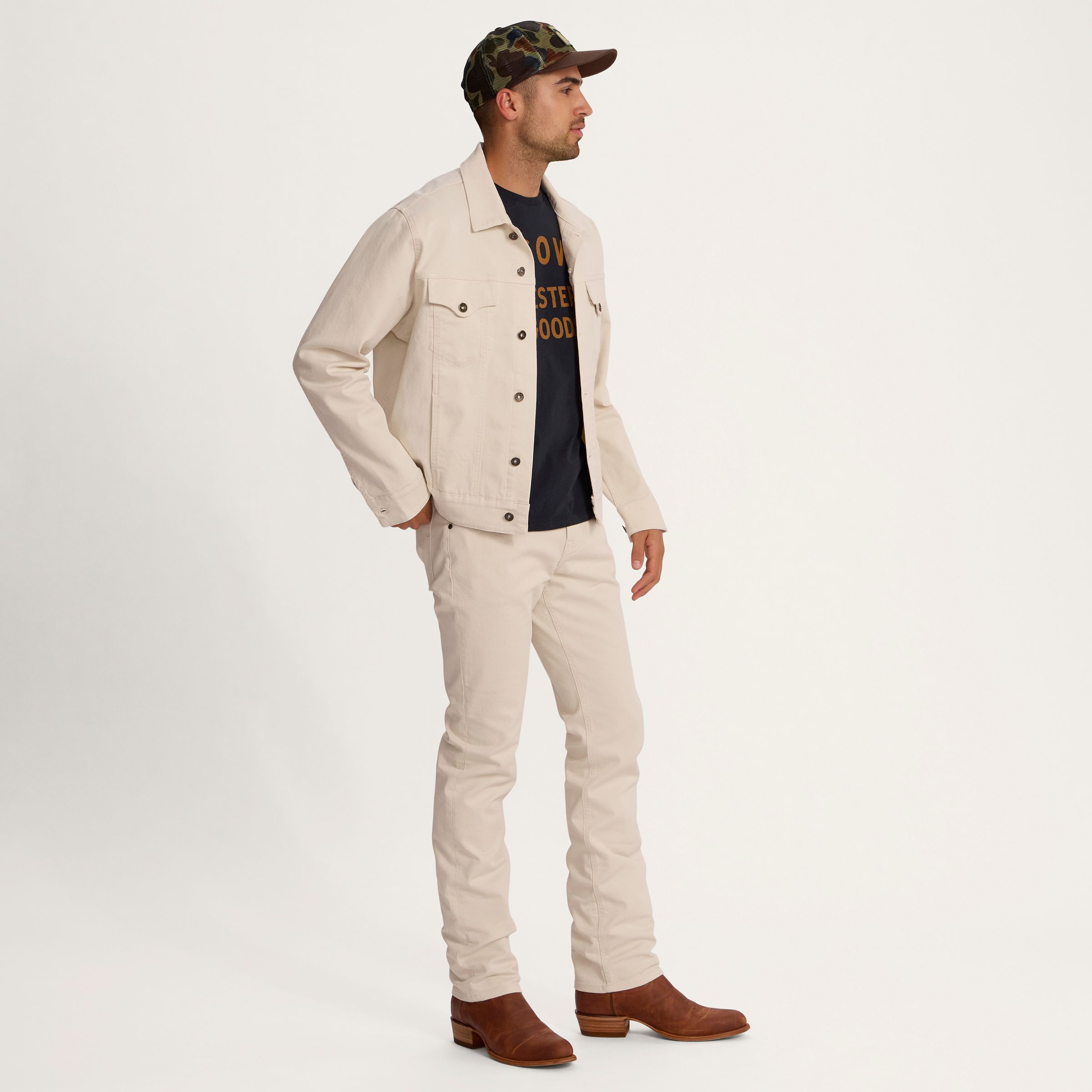 Men's Western Jean Jacket | Men's Twill Trucker Jacket - Natural