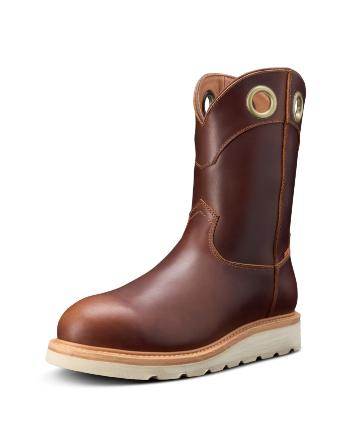 Quarterfront view of LongHaul Waterproof Roper Composite Toe Work Boot - Maple on plain background