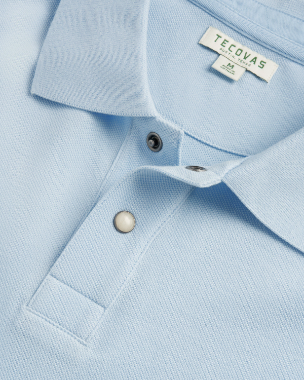 Closeup detail view of Men's Polo Pearl Snap - Sky