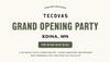 Invitation graphic for Tecovas Grand Opening Party in Edina, MN, from Friday 9/19 to Sunday 9/21, featuring live music, complimentary beverages, and freebies for first 50 guests.