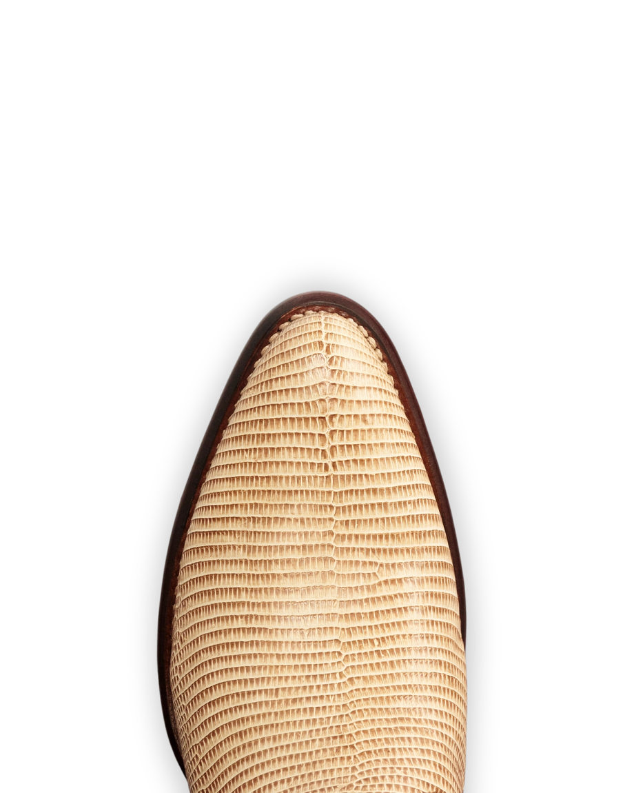 Toe view of The Jamie - Heritage Tan Lizard on plain background