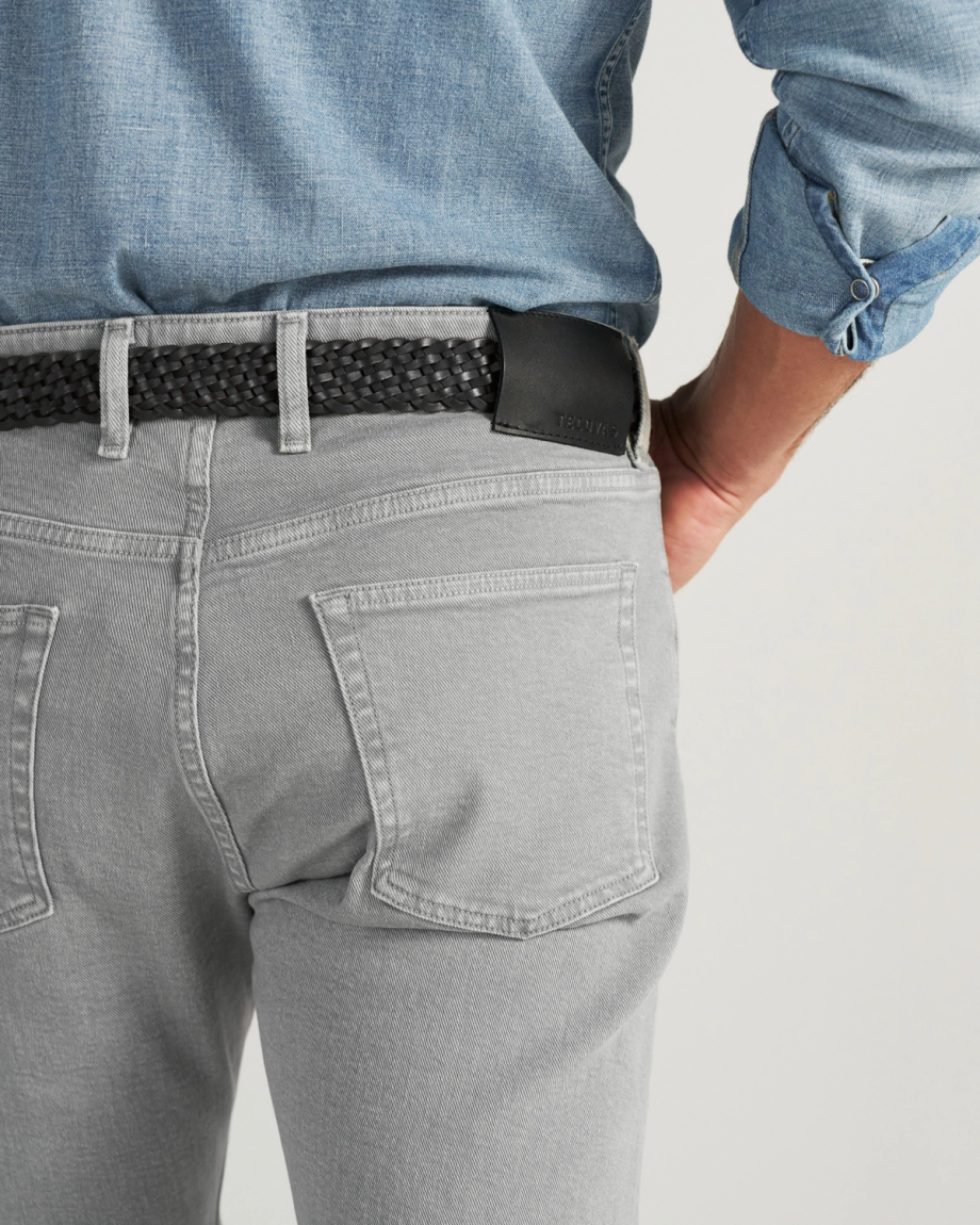 Back view of Men's Slim Straight Stretch Twill - Light Gray on model