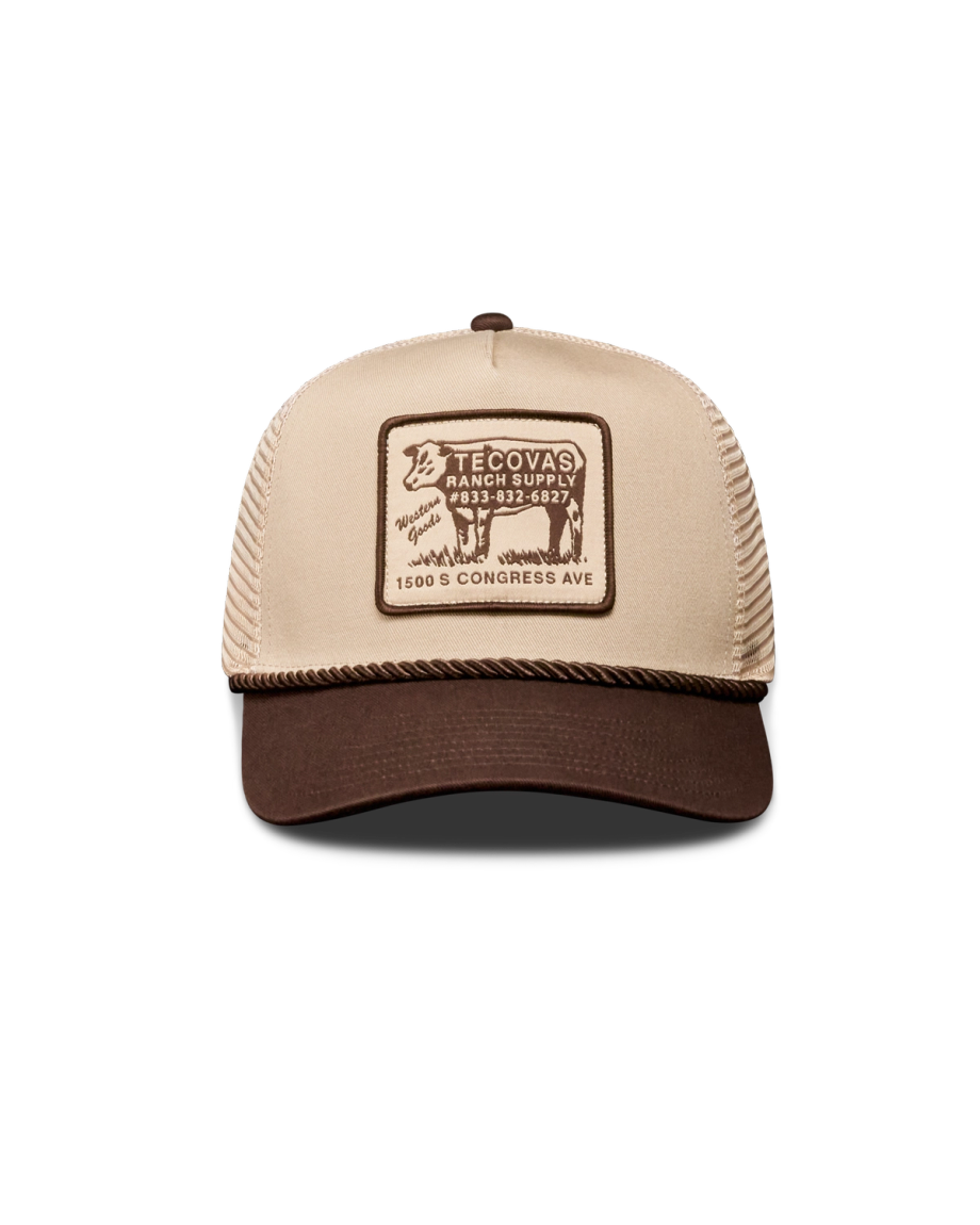 Front view of Soco Patch Five-Panel Trucker - Brown on plain background