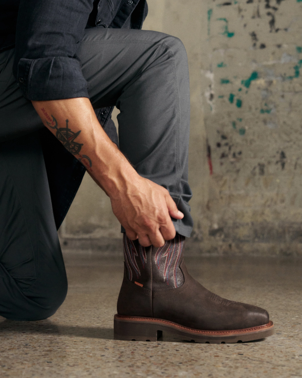 Toe view of LongHaul Waterproof Square Composite Toe Work Boot - Umber Cowhide on plain background