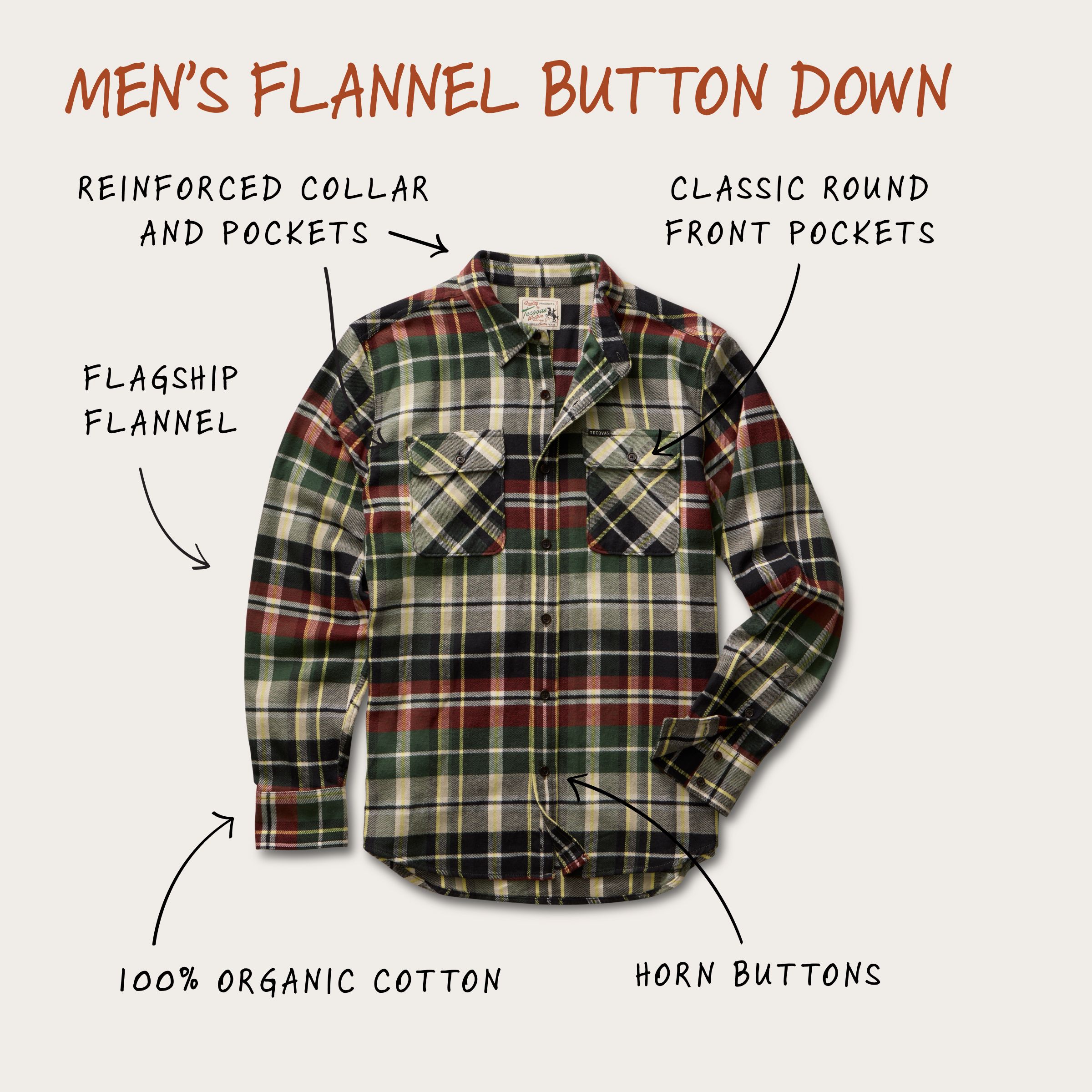 Men's Flannel Button Down - Black/Brick/Green Multi Plaid | Tecovas