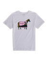 Front view of Women's Horse Blanket Tee - White/Pink on plain background