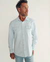 Closeup detail view of Men's Denim Long Sleeve Pearl Snap - Ultra Light