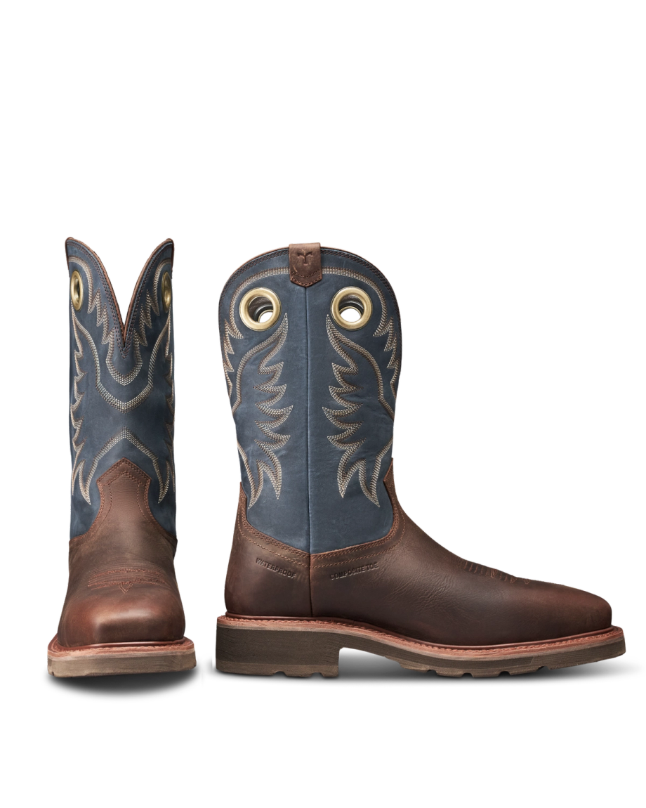 Pair view of LongHaul Waterproof Square Composite Toe Work Boot - Rust Cowhide on plain background