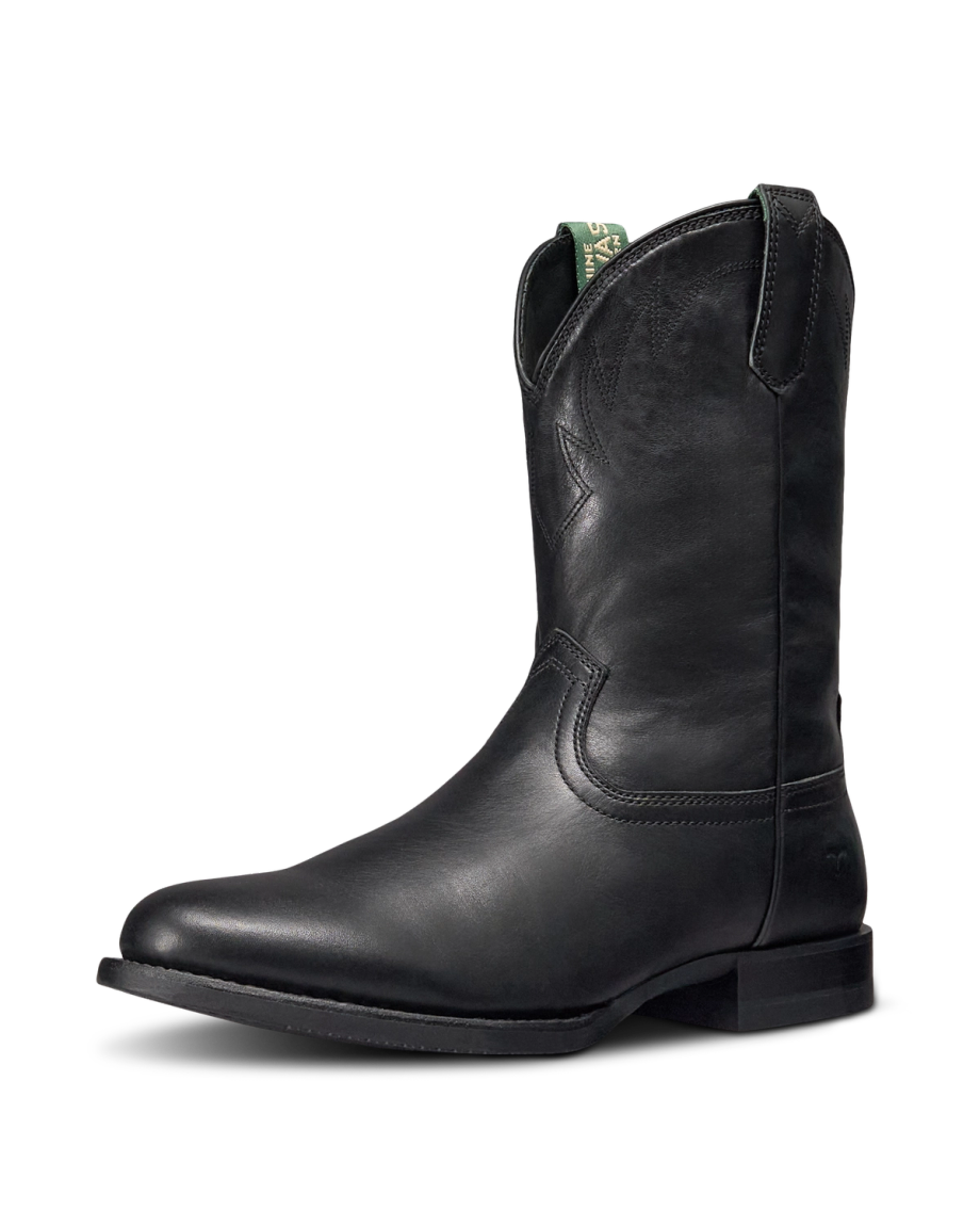 Quarterfront view of The Glen - Midnight Cowhide on plain background