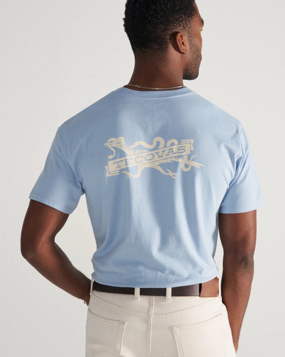 Back view of Men's Roadrunner T-Shirt - Chambray/Bone on model