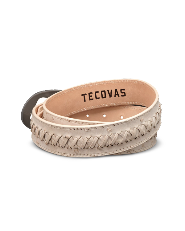 Back view of Women's Center Bar Buckle Belt - Pearl on plain background