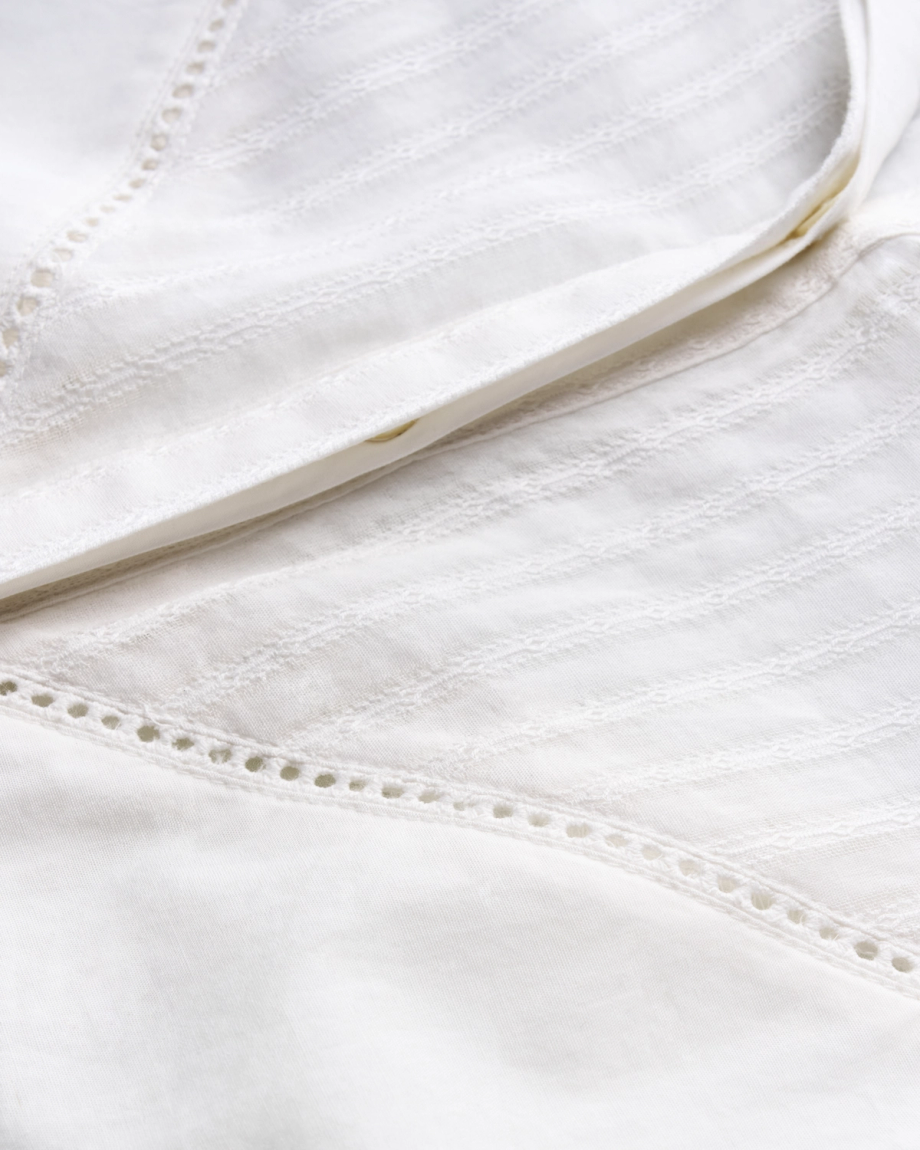 Closeup view of Women's Lace Peasant Top - White
