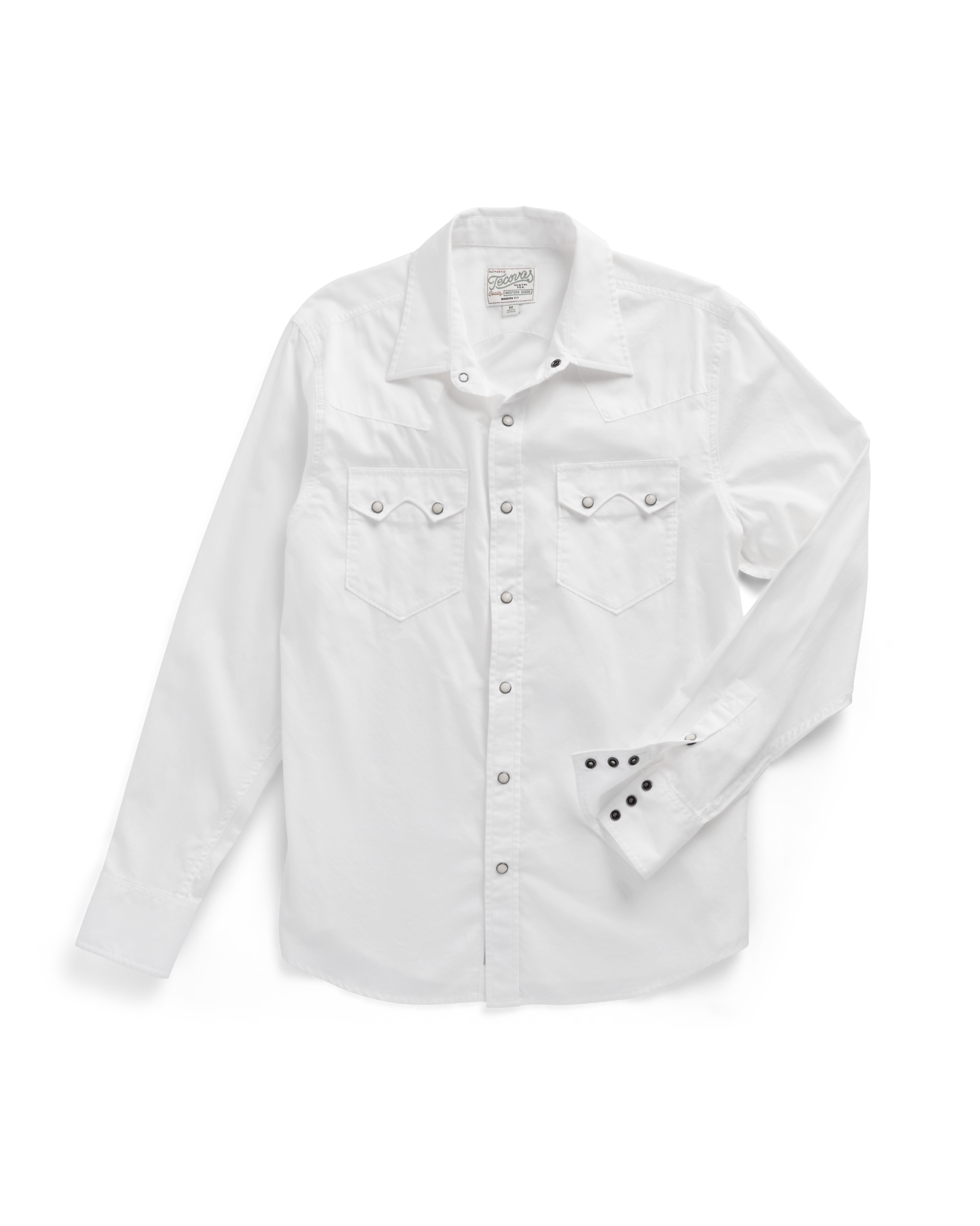 Closeup detail view of Men's Vintage Weight Pearl Snap LS - White