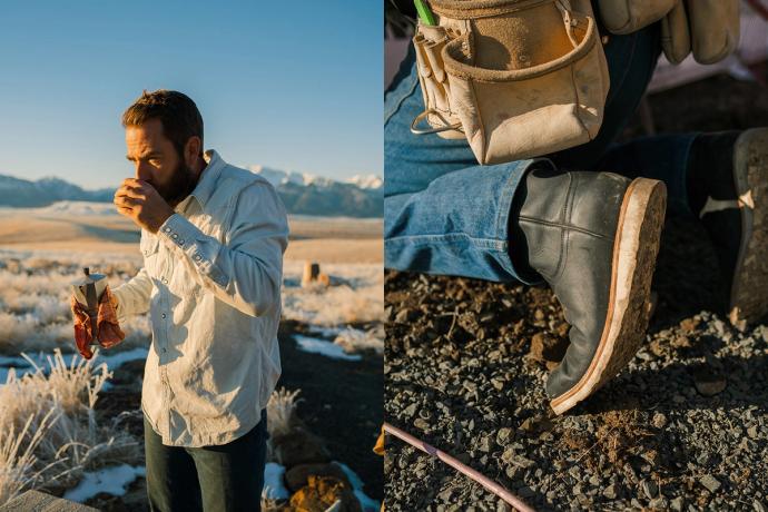 man smelling something and kneeling on the ground