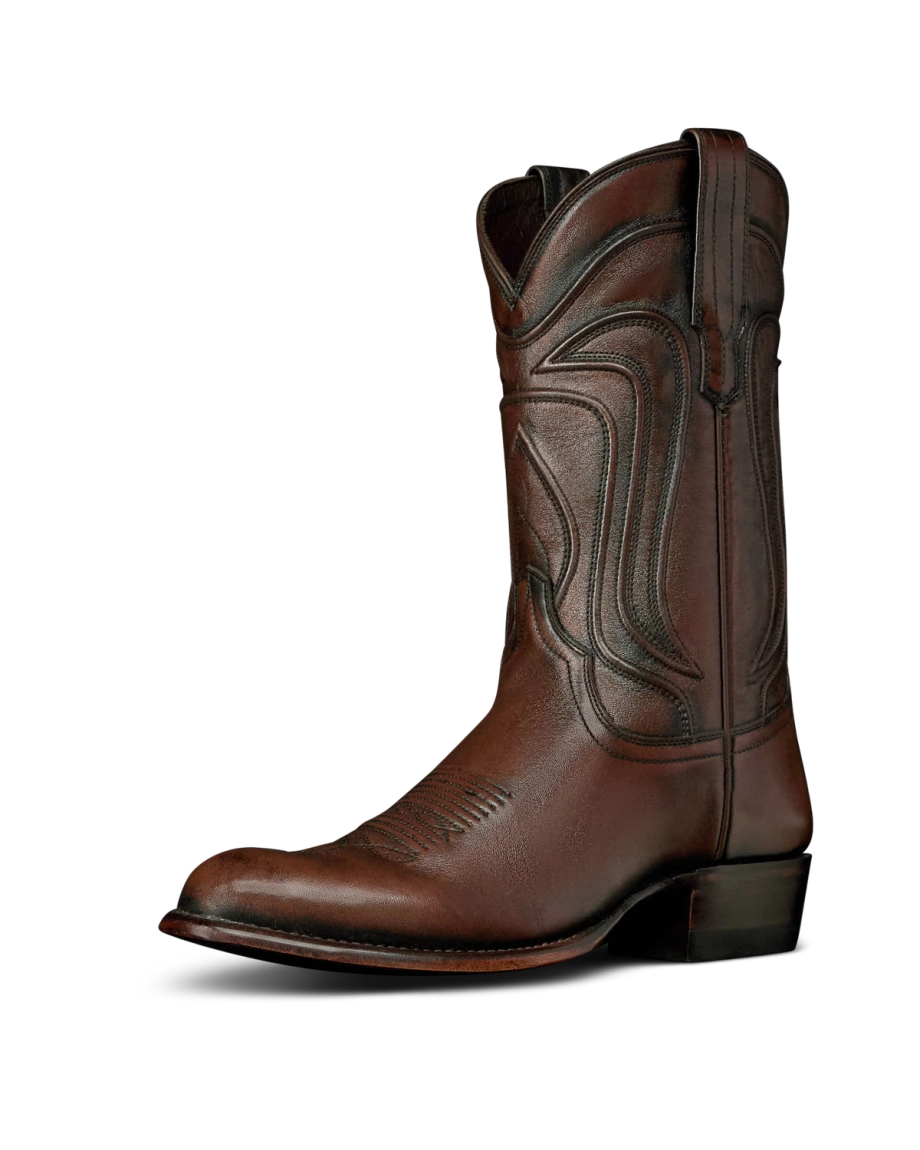 Quarterfront view of The Cartwright - Iced Tea Cowhide on plain background