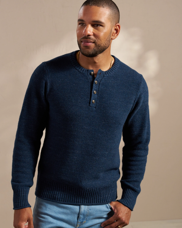 Men s Henley Sweater Navy Heather Tecovas