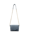 Front view of Ostrich Flap Handbag - Blue on plain background