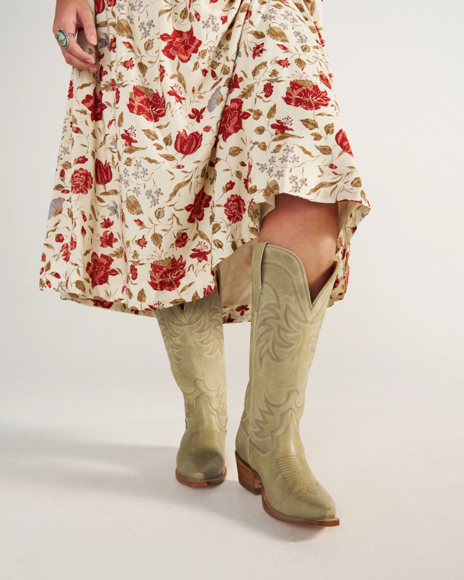 View of The Annie Wide Calf - Light Sage Cowhide