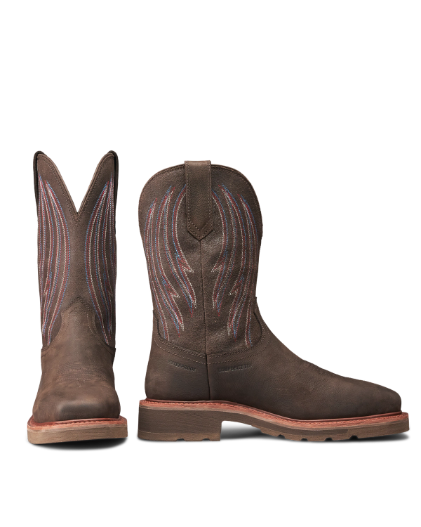 Pair view of LongHaul Waterproof Square Composite Toe Work Boot - Umber Cowhide on plain background